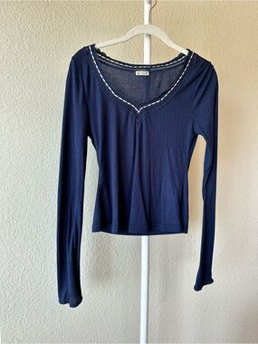 Free people intimately only you long sleeve blue ribbed pointelle top size small